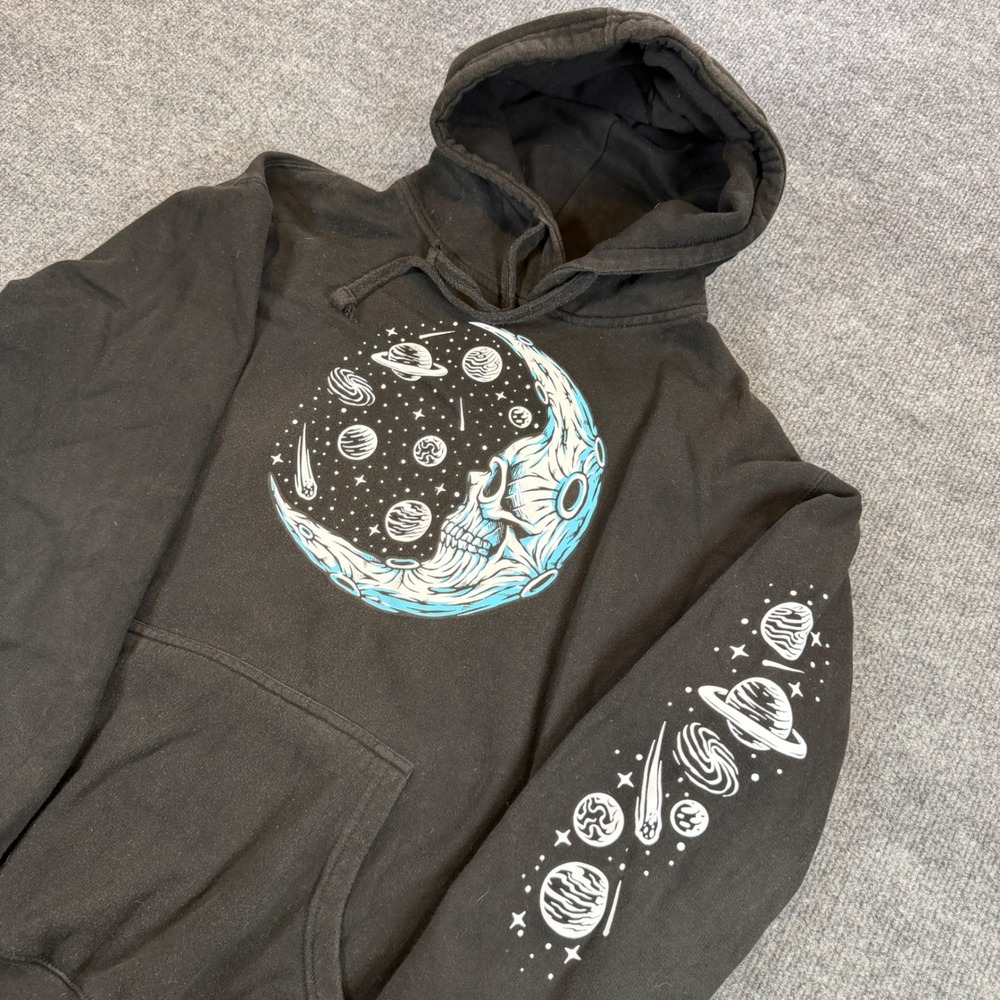 SCW Skull Moon Graphic Hoodie Cotton Blend Black Size M Streetwear